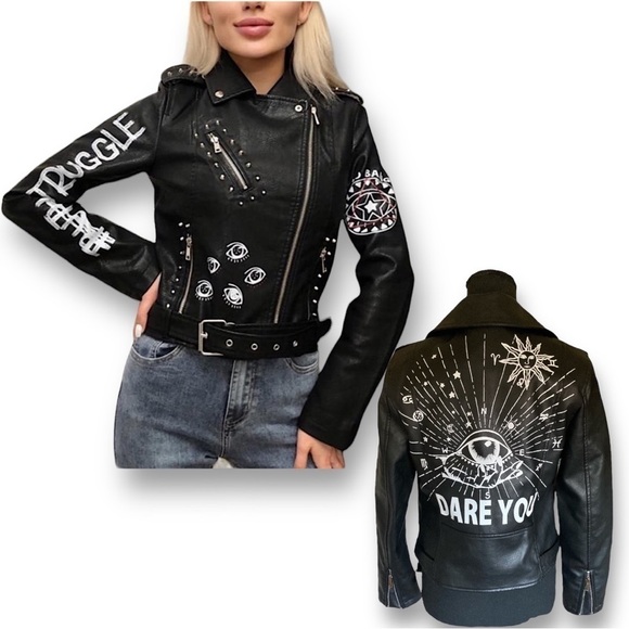 DARE YOU Faux Leather Cropped Moto Jacket Silver Hardware Black, Sm…Goth… - Picture 10 of 16